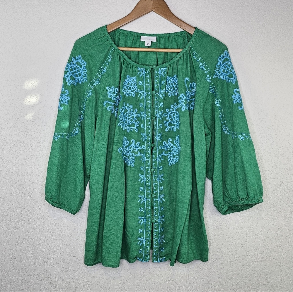 J Jill Linen Modal Blend Embroidered Boho Top XL - Picture 2 of 11